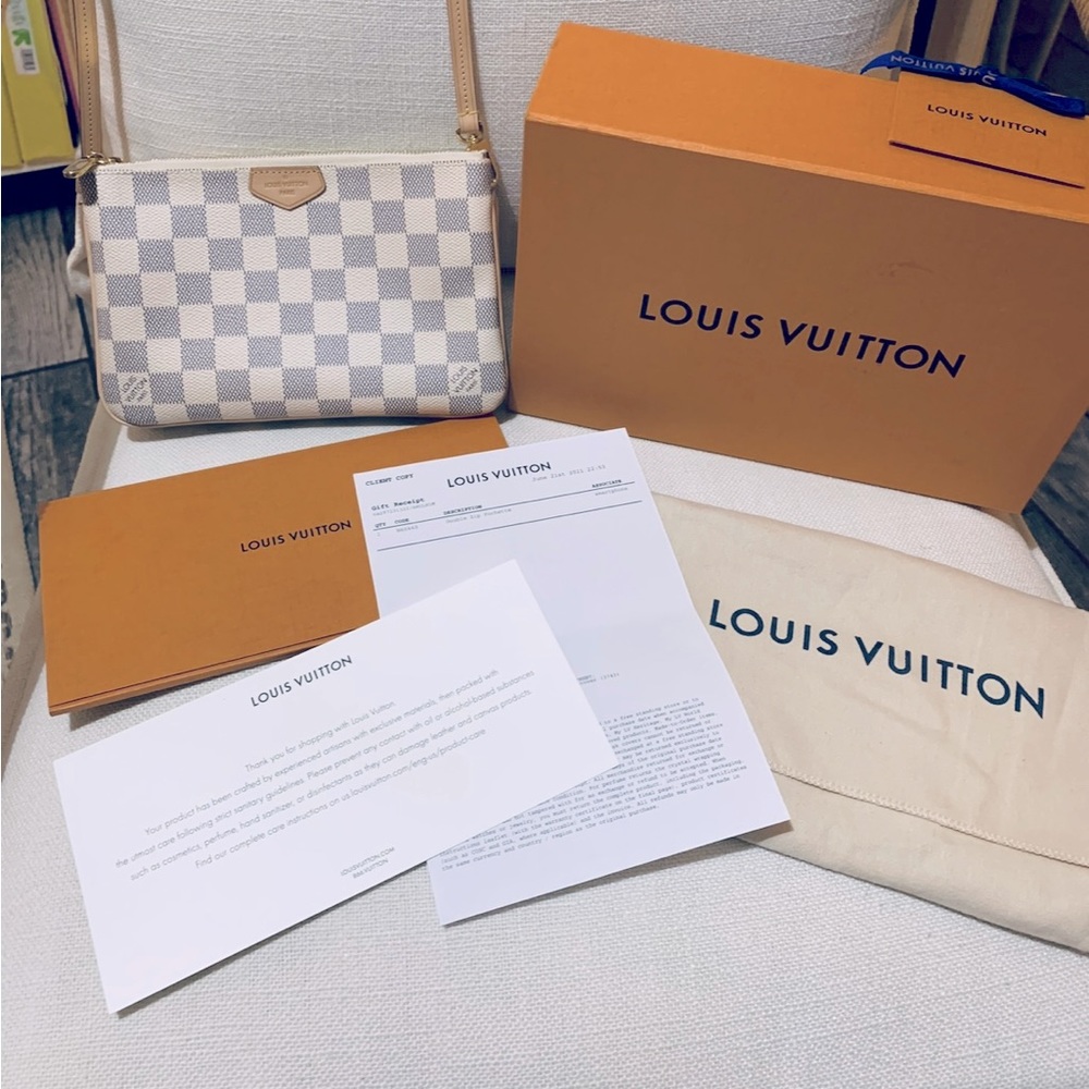 Louis Vuitton Damier Azur Canvas Crossbody Bag in White and Beige
